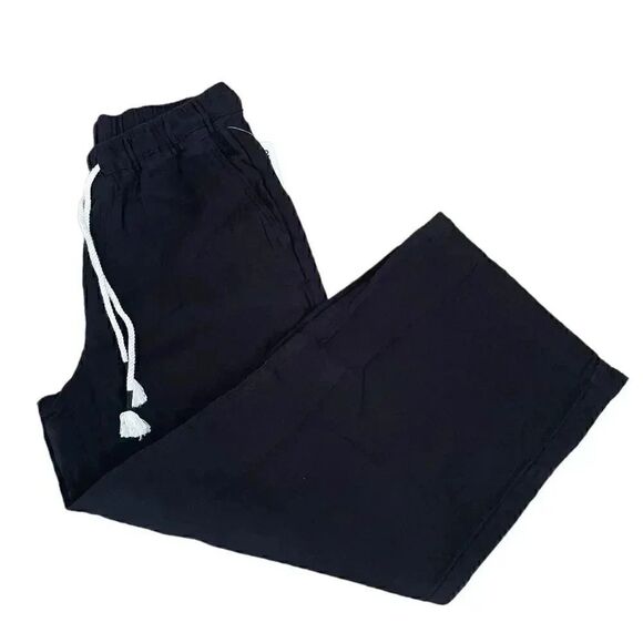 Old Navy Black Y2K Drawstring High Waisted Textured Soft Wide Leg Cozy Pants S - Picture 7 of 12